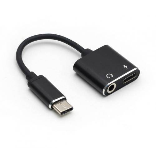 Cablu adaptor USB Type C tata - Jack 3.5 mm mama STEREO si USB Type C mama 7cm Well