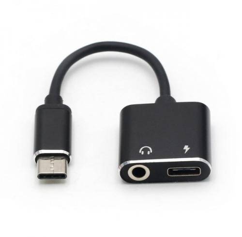 Cablu adaptor USB Type C tata - Jack 3.5 mm mama STEREO si USB Type C mama 7cm Well