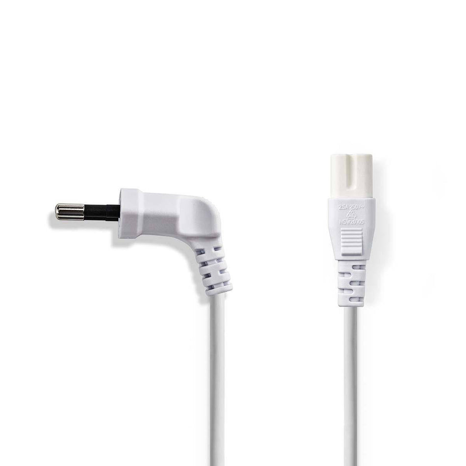 Cablu alimentare Euro tata cotit - 2 Pini IEC-320-C7 2m alb Nedis