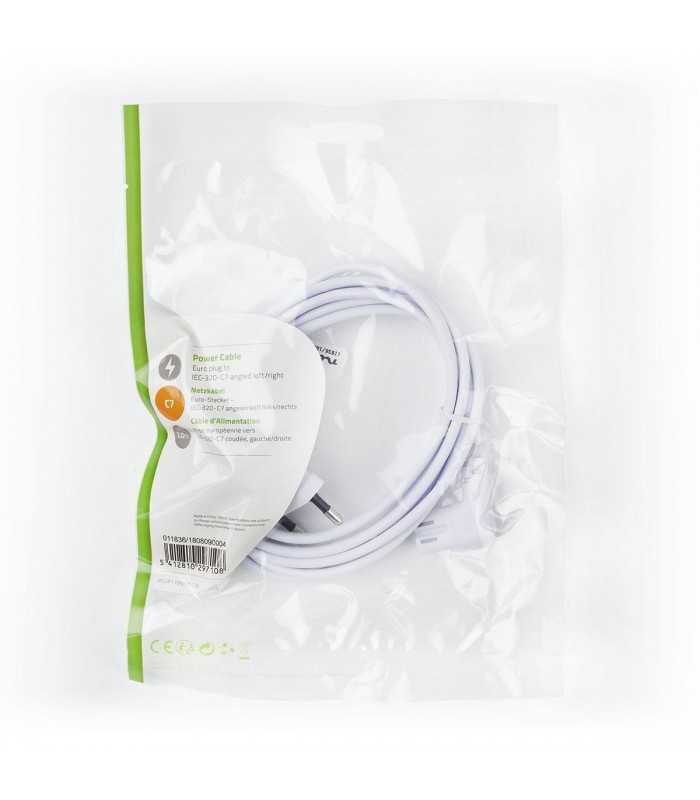 Cablu alimentare Euro tata cotit - 2 Pini IEC-320-C7 cotit 2m alb Nedis