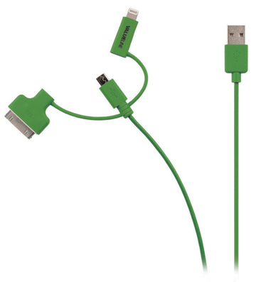 Cablu alimentare si sincronizare verde USB 2.0 - micro USB +adaptor lightning +Apple Dock 30pini 1m cupru Valueline