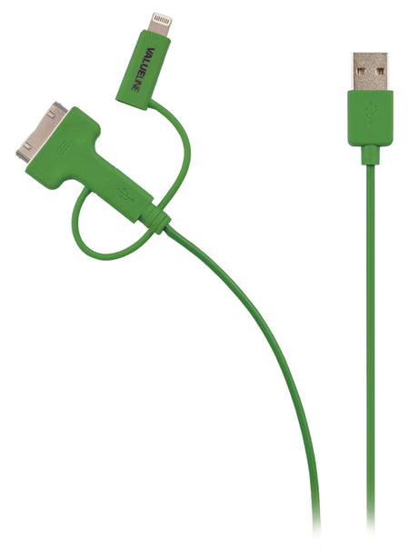 Cablu alimentare si sincronizare verde USB 2.0 - micro USB +adaptor lightning +Apple Dock 30pini 1m cupru Valueline