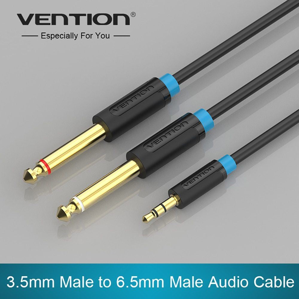 Cablu audio 0.5m 4mm Jack 3.5mm 3pin mufa tata - 2x Jack 6.3 mm mufa tata cupru aurit negru VENTION BACBD