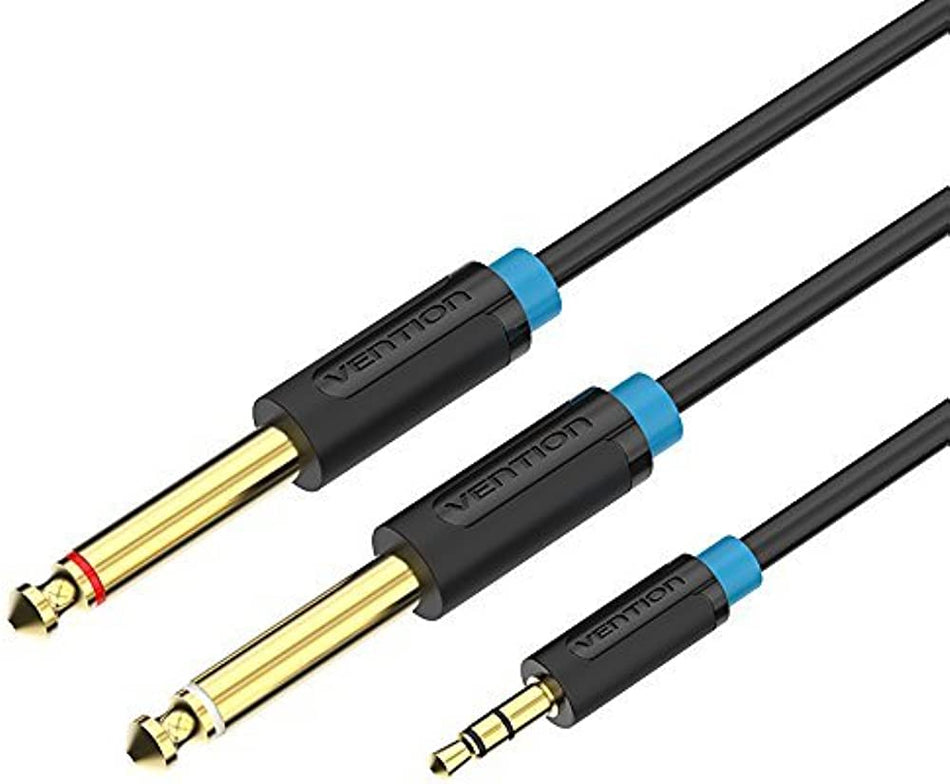 Cablu audio 5m 4mm Jack 3.5 mm 3pin mufa tata - 2x Jack 6.3 mm mufa tata cupru aurit negru PVC VENTION BACBJ