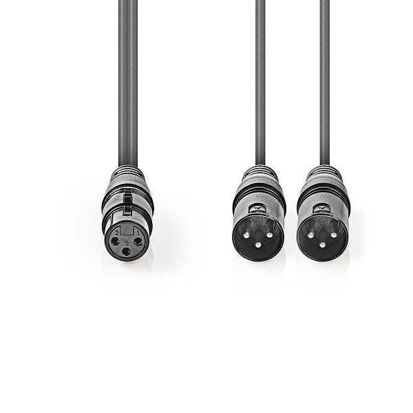 Cablu audio balansat stereo 2x XLR 3-pini tata - XLR 3-pini mama 1.5m gri Nedis