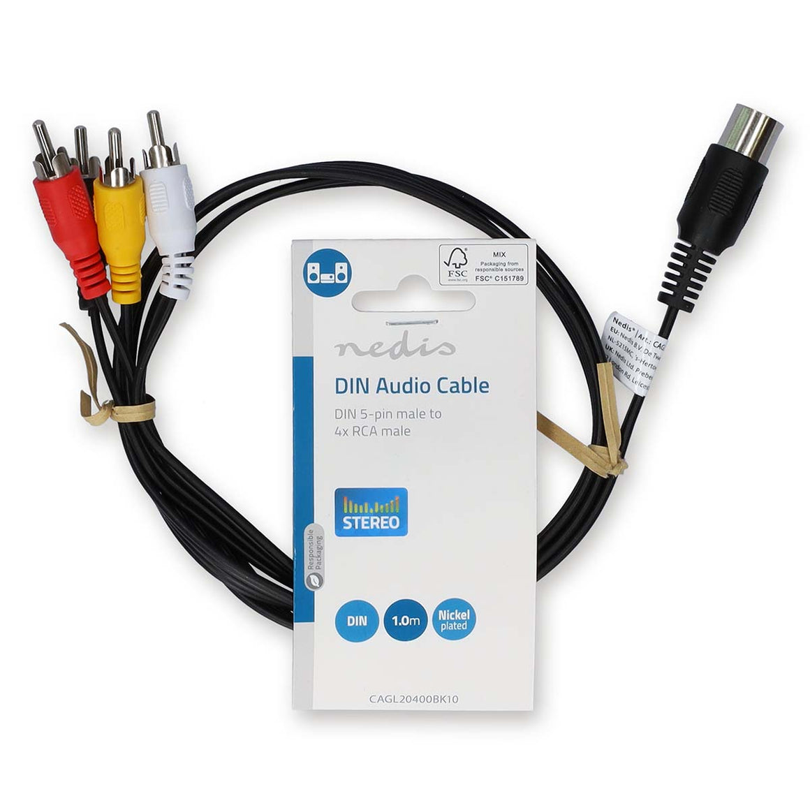 Cablu audio DIN 5pin tata - 4x RCA tata 1m Nedis CAGL20400BK10