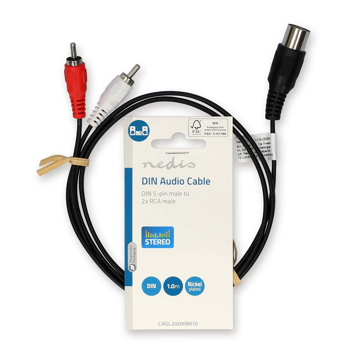 Cablu audio DIN 5pini tata - 2x RCA tata 1m Nedis CAGL20200BK10