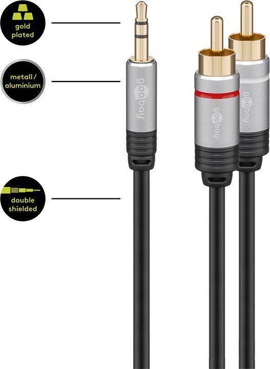 Cablu audio Jack 3.5 mm stereo tata - 2x RCA tata 3m dublu ecranat Goobay Plus