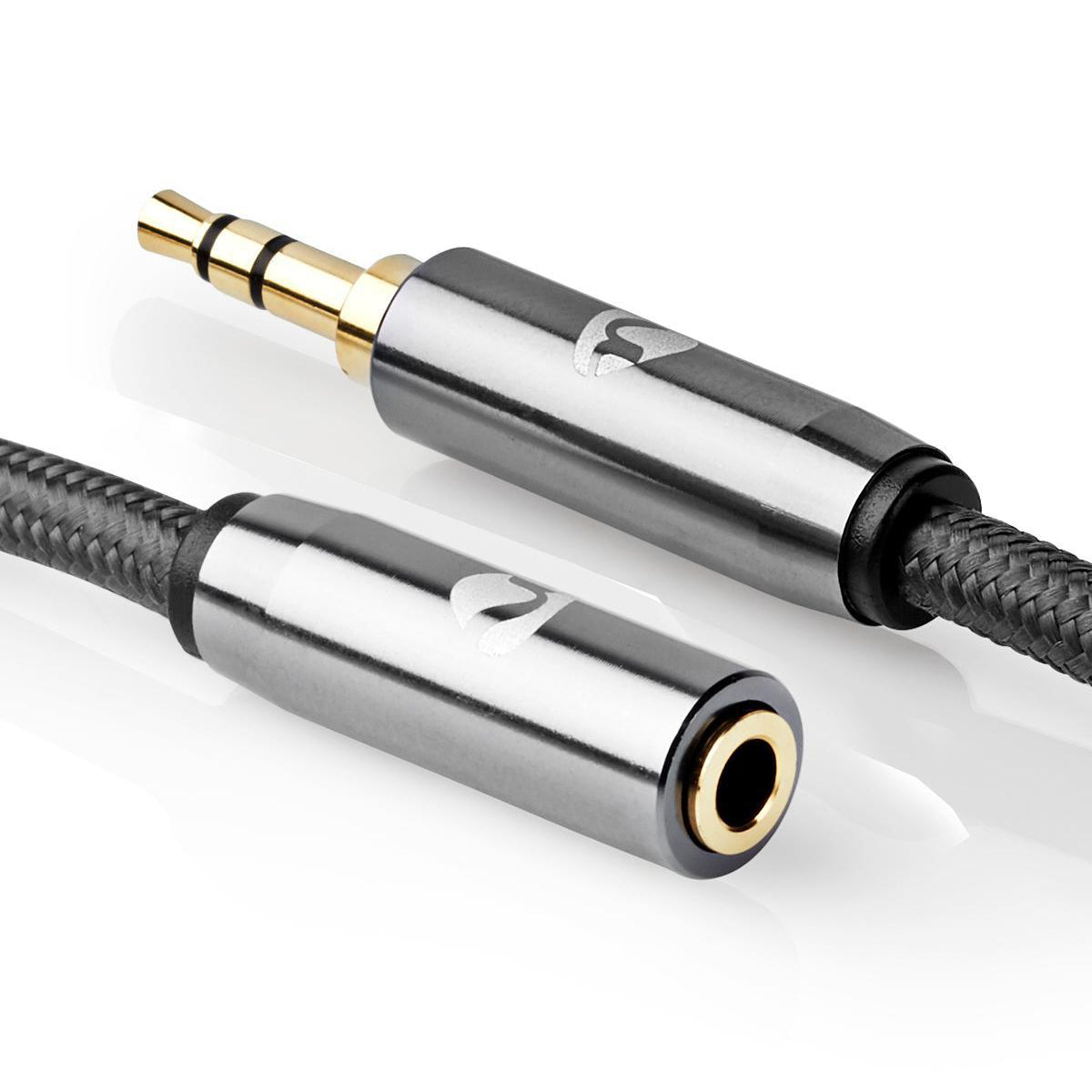 Cablu audio Jack stereo 3.5 mm tata - 3.5 mm mama Nedis 2m gri metal