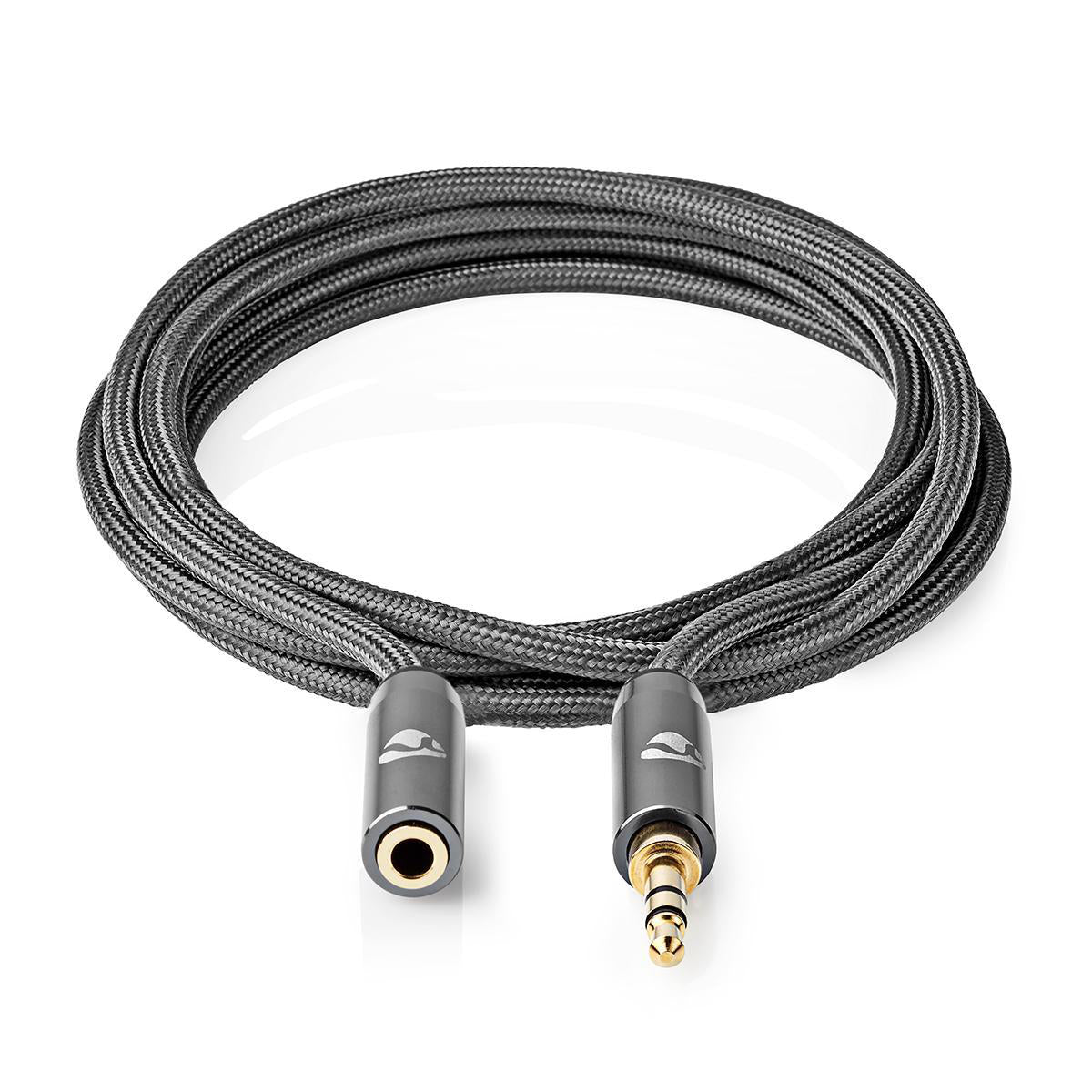 Cablu audio Jack stereo 3.5 mm tata - 3.5 mm mama Nedis 2m gri metal