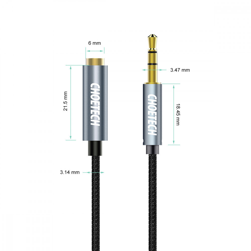 Cablu audio Jack stereo Choetech AUX001 3.5 mm tata - 3.5 mm mama 2m negru