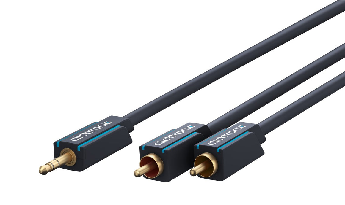 Cablu audio Profesional Jack 3.5 mm - 2x RCA 15m 50ohm OFC cupru dublu ecaranat fara oxigen AWG23 Clicktronic 70473