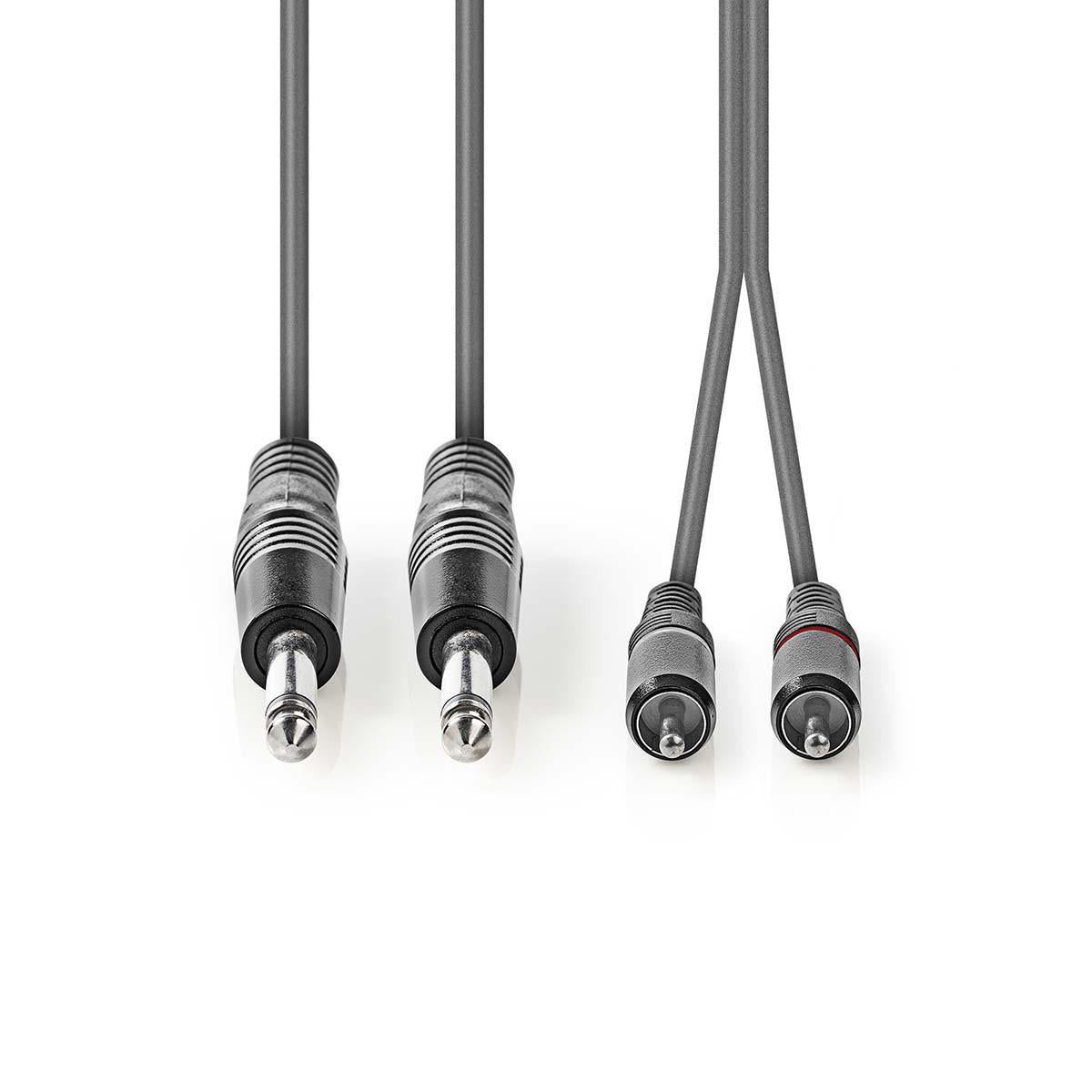 Cablu audio stereo 2x 6.35 mm Jack tata - 2x RCA tata 1.5m gri Nedis