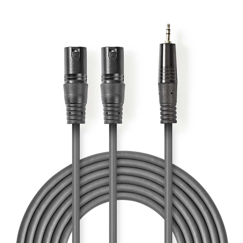 Cablu audio stereo 2x XLR 3-Pin tata - 3.5 mm Jack tata 1.5m gri Nedis