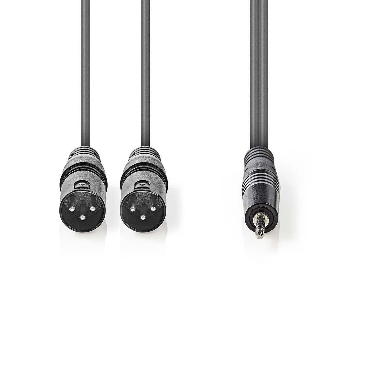 Cablu audio stereo 2x XLR 3-Pin tata - 3.5 mm Jack tata 1.5m gri Nedis