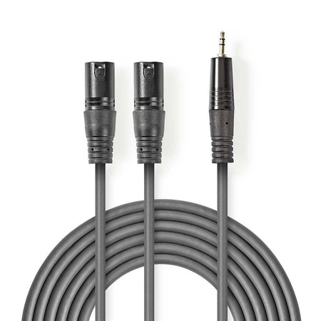 Cablu audio Stereo 2x XLR 3 Pini tata - Jack 3.5 mm tata 3m gri Nedis