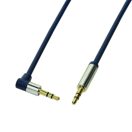 Cablu audio stereo 90 grade Jack 3.5 mm 0.5m tata-tata aurit albastru inchis carcasa aluminiu LOGILINK CA11050