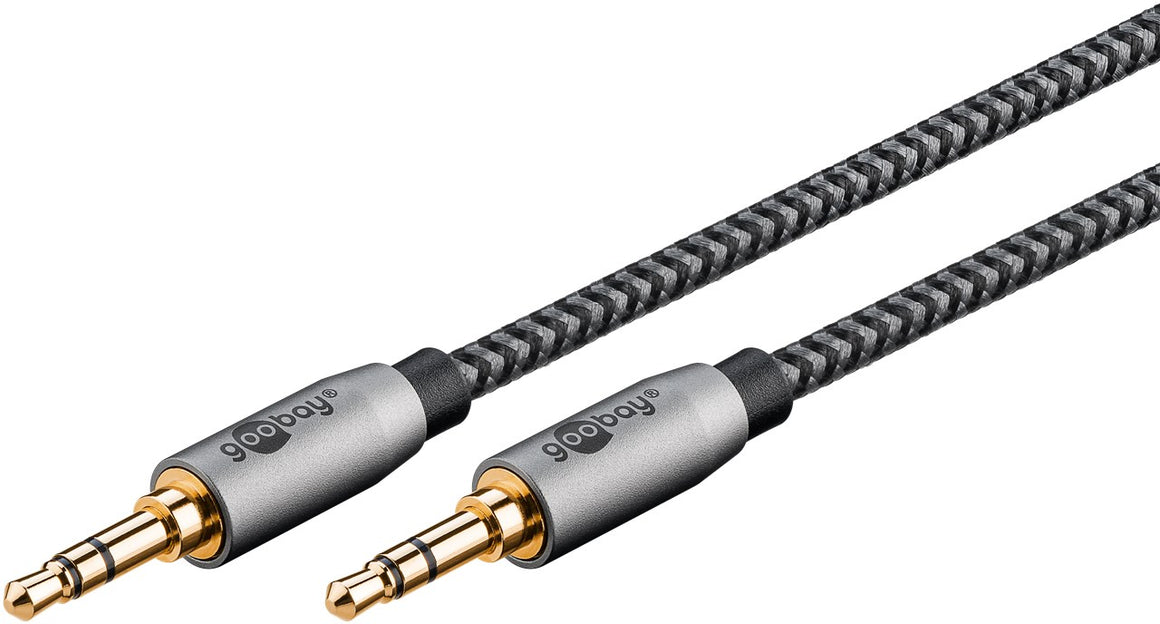 Cablu audio stereo AUX Jack 3.5 mm tata-tata 0.5m premium extrem de flexibil textil negru Goobay Plus 65272