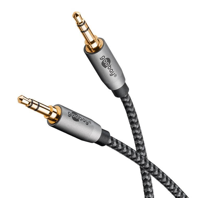 Cablu audio stereo AUX Jack 3.5 mm tata-tata 0.5m premium extrem de flexibil textil negru Goobay Plus 65272