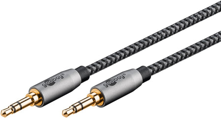 Cablu audio stereo AUX Jack 3.5 mm tata-tata 2m premium extrem de flexibil textil negru Goobay Plus 65274