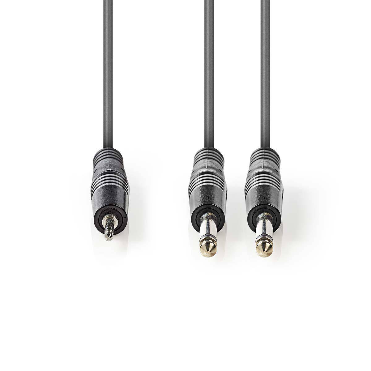 Cablu audio Stereo Jack 2x 6.35 mm tata mono - 3.5 mm tata Stereo 1.5m gri Nedis