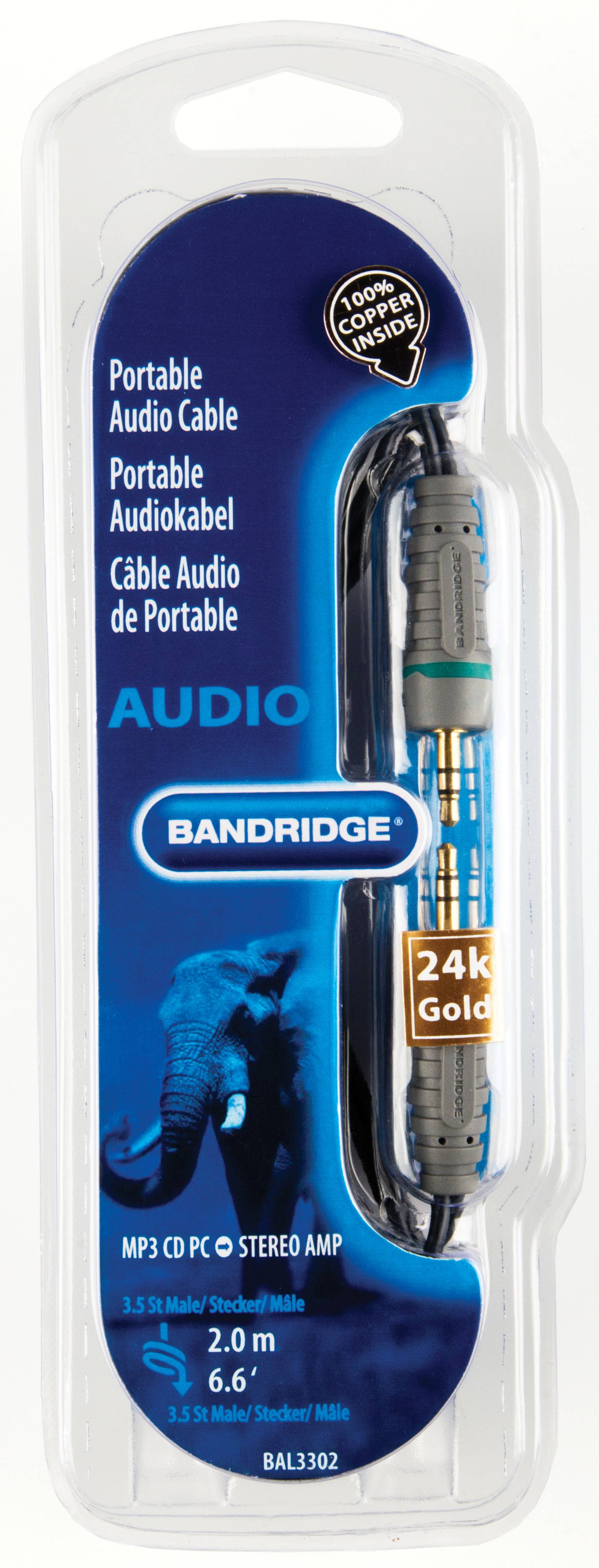 Cablu audio stereo OFC cupru Jack 3.5 mm tata-tata 2m Bandridge