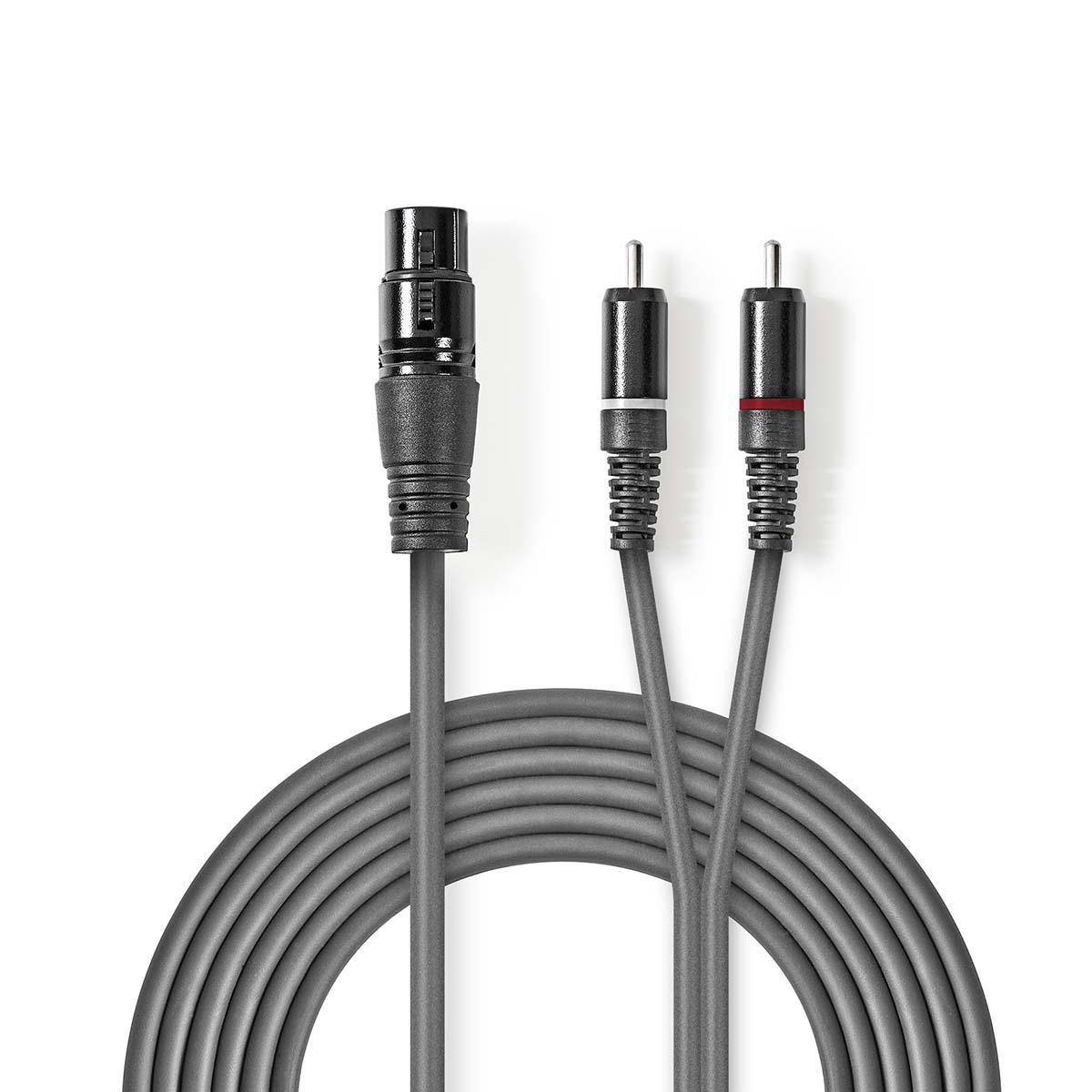 Cablu audio stereo XLR 3-Pini mama - 2x RCA tata 3m gri NEDIS