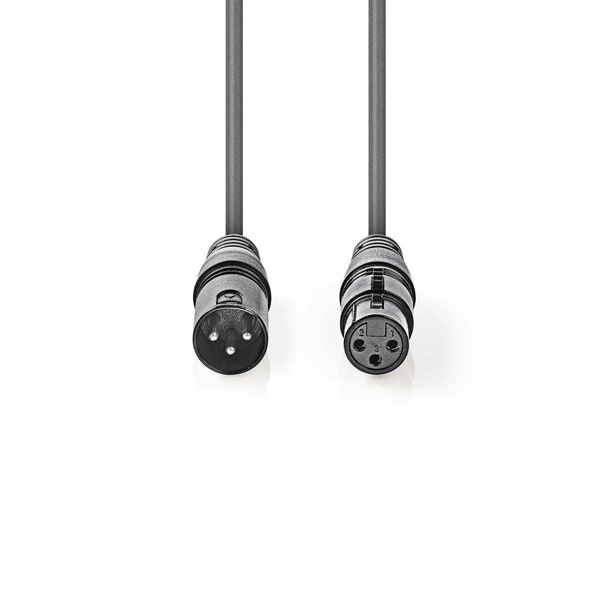 Cablu audio Stereo XLR 3 pini tata - XLR 3 pini mama 3m Gri Nedis