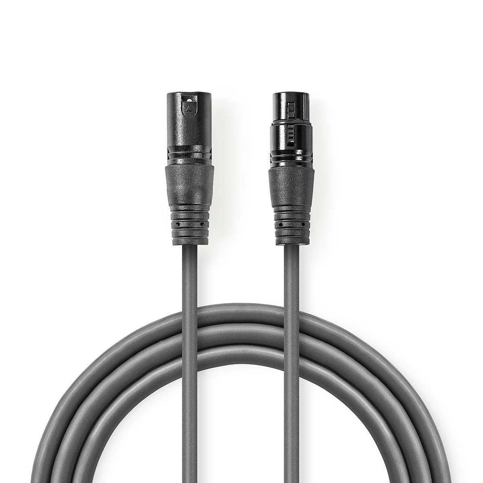 Cablu audio Stereo XLR 3 pini tata - XLR 3 pini mama 3m Gri Nedis