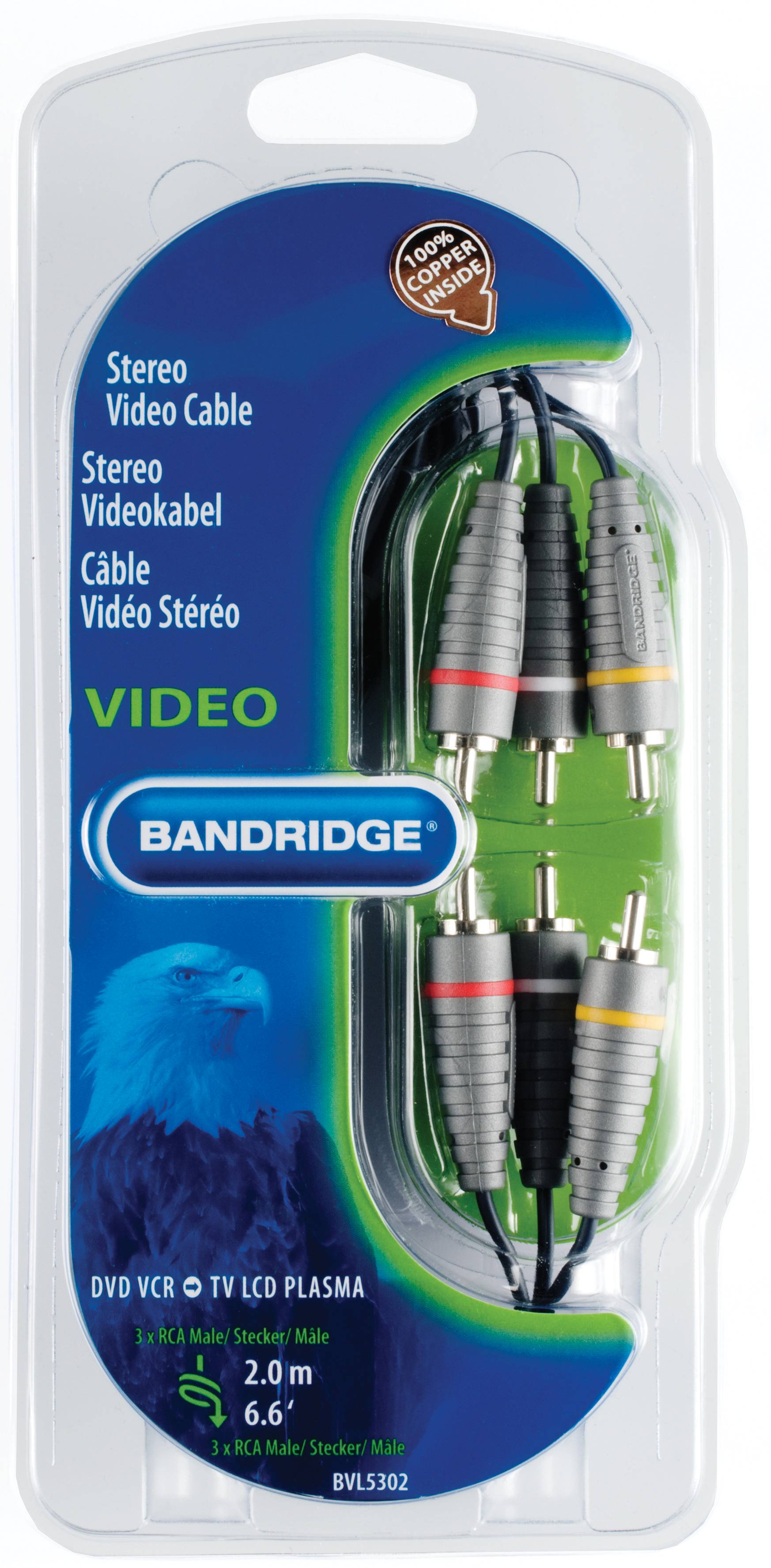 Cablu audio-video 3x RCA tata - 3x RCA tata 2m albastru Bandridge