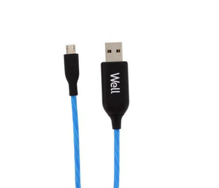 Cablu date incarcare micro USB 1m 2.1A Well flux de lumina albastra