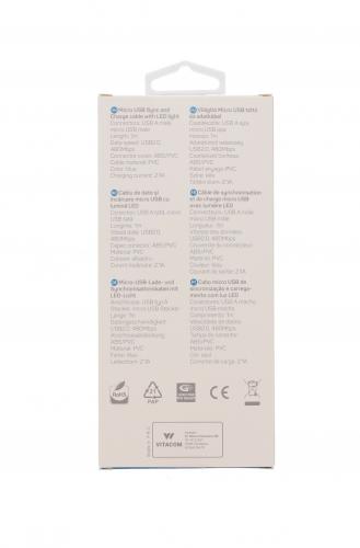 Cablu date incarcare micro USB 1m 2.1A Well flux de lumina albastra