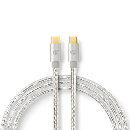 Cablu de alimentare si sincronizare USB type C 2.0 tata-tata 5A 100W aurit 2m argintiu Nedis