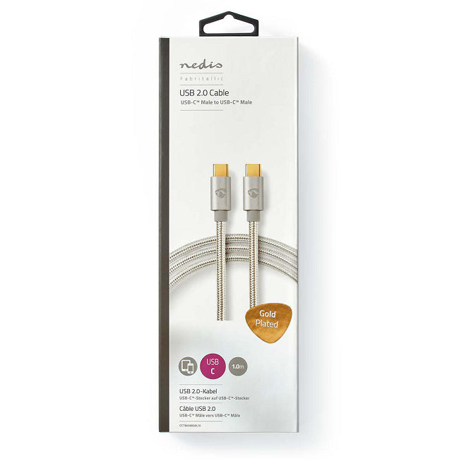 Cablu de alimentare si sincronizare USB type C 2.0 tata-tata 5A 100W aurit 2m argintiu Nedis