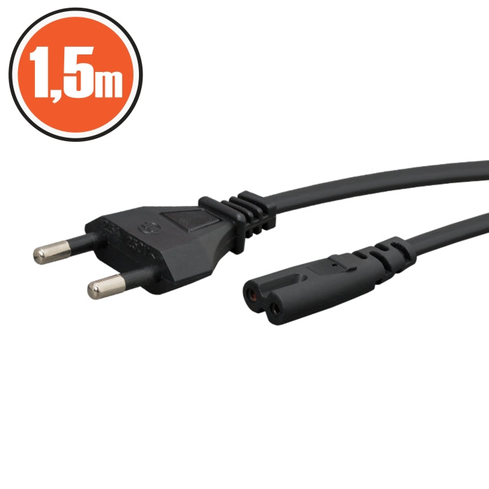 Cablu de alimentare Stecher tip CEE 7/16 Europlug - soclu IEC C7 1.5m 2x0.5mm2 dublu izolat 2.5A/250V negru 20111