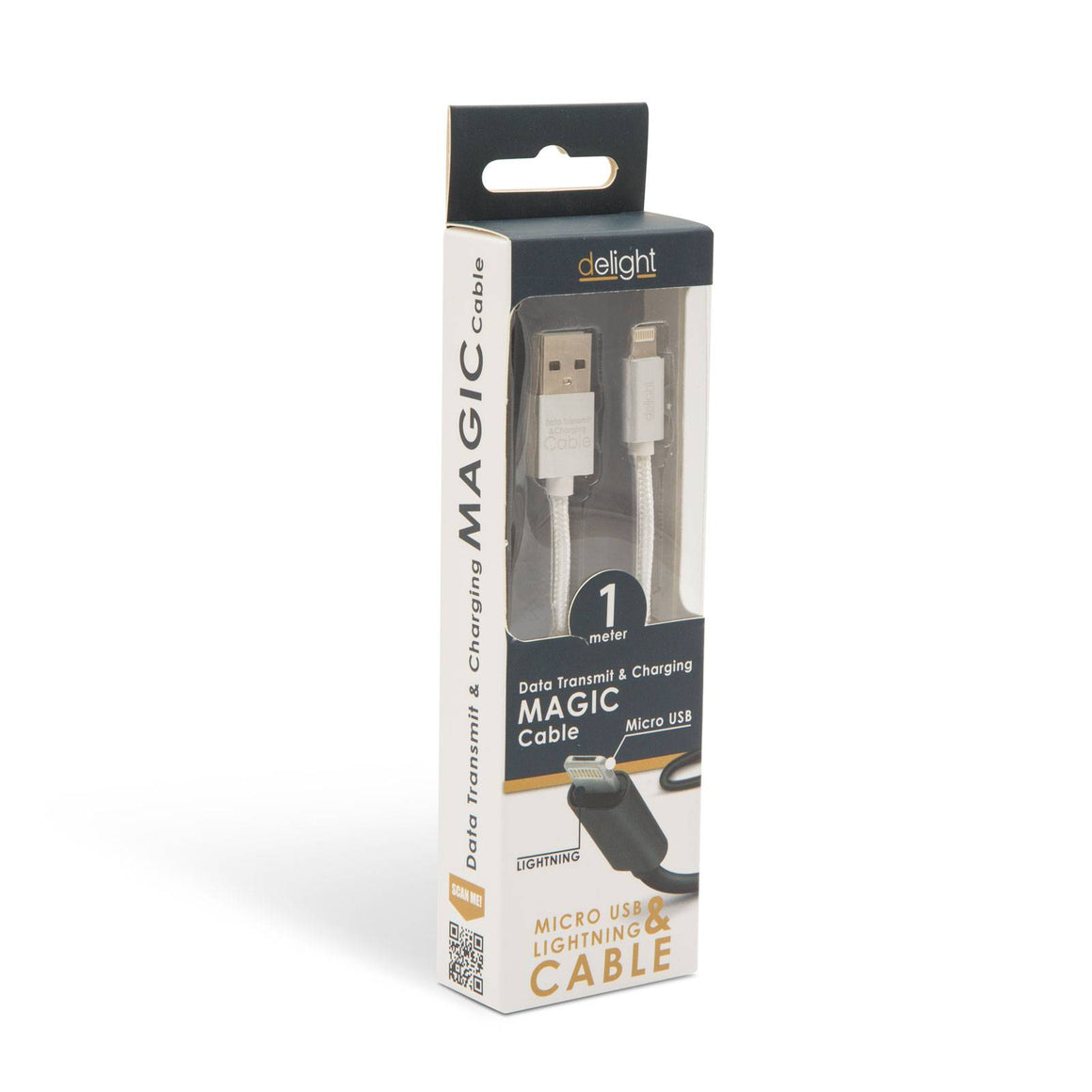 Cablu de date 2in1 iPad iPhone Lightning +Micro USB 1m 1A alb delight