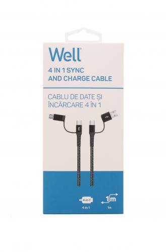 Cablu de date si incarcare 4in1 1m 3A Well negru