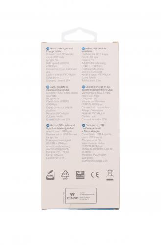 Cablu de date si incarcare micro USB 2.1A 1m Well negru