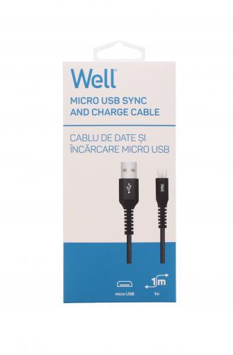 Cablu de date si incarcare micro USB 2.1A 1m Well negru