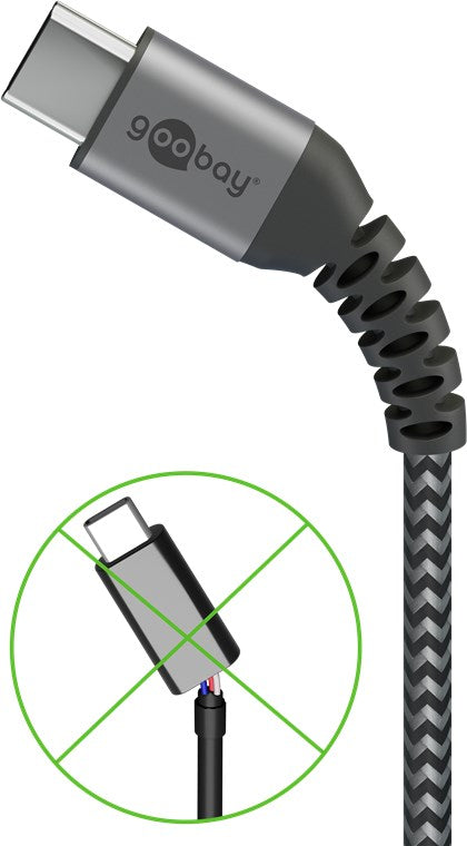 Cablu de date si incarcare USB A - USB type C 2m gri/argintiu textil flexibil Goobay 49297