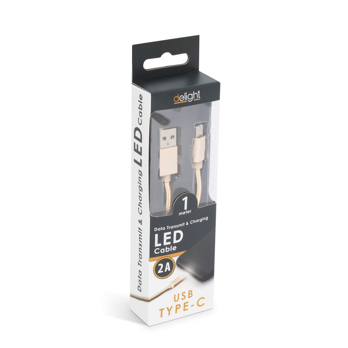 Cablu de date si incarcare USB Type C cu lumina LED auriu 1m Delight