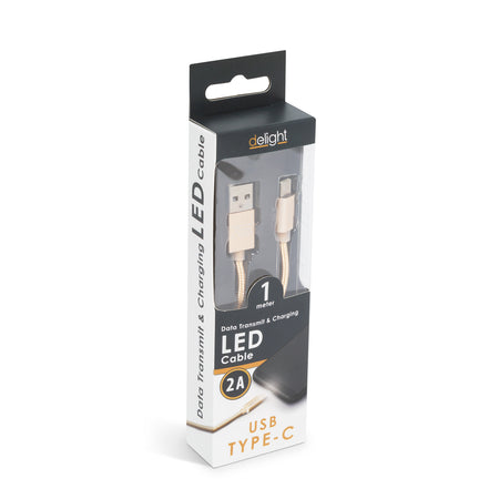 Cablu de date si incarcare USB Type C cu lumina LED auriu 1m Delight