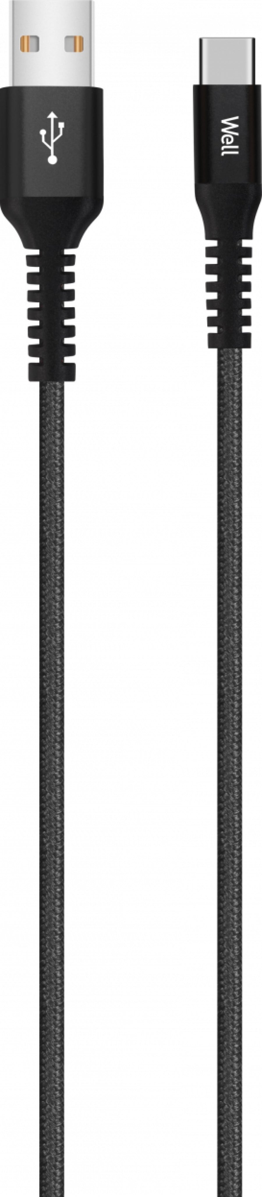 Cablu de date si incarcare USB TYPE C - USB 2.0 1m 5A Well negru PVC+Nylon WELL