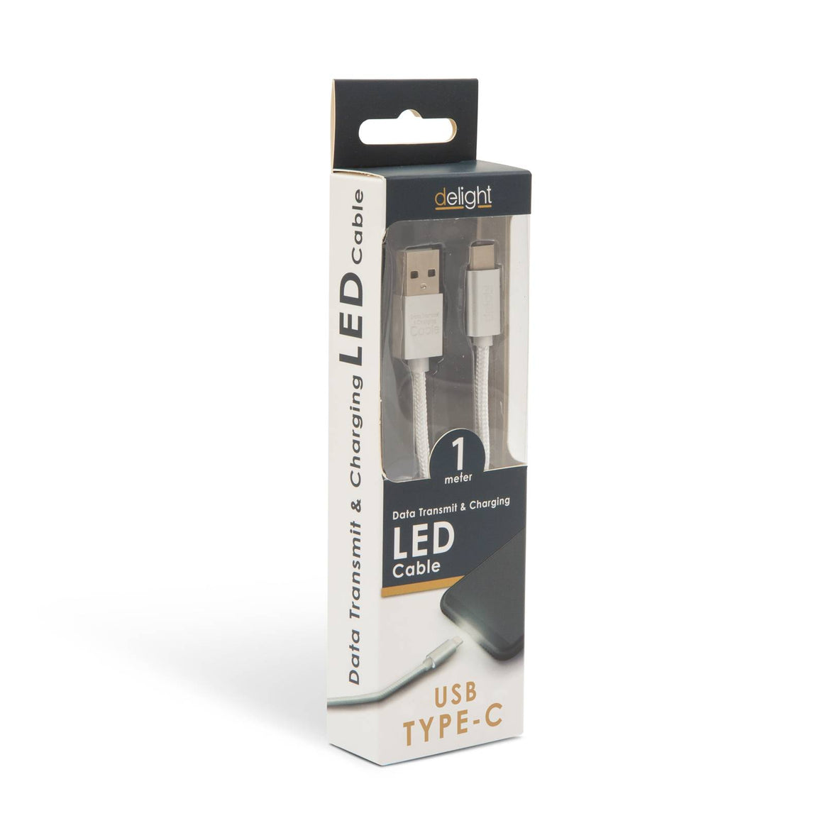 Cablu de date USB type C 1m argintiu cu iluminare LED rosu delight