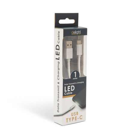 Cablu de date USB type C 1m argintiu cu iluminare LED rosu delight