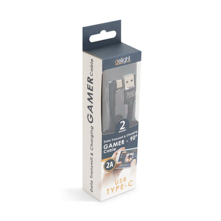 Cablu de date USB - USB Type C Gamer executie 90 negru 2m 2A Delight