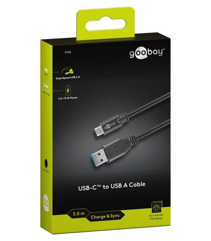 Cablu de incarcare si sincronizare USB 3.0 - USB TYPE C 3m 3A 15W negru Goobay