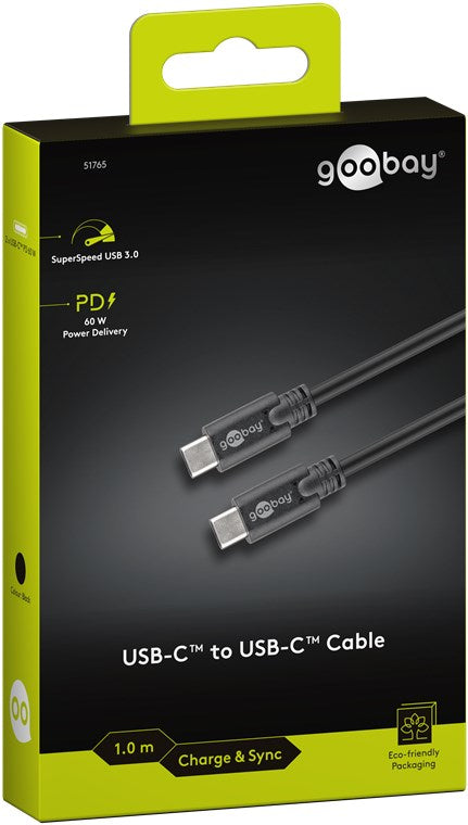 Cablu de incarcare si sincronizare USB type C 1m 3.2 Gen1 PD 60W tata-tata negru Goobay