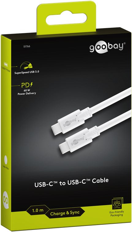 Cablu de incarcare si sincronizare USB type C 3.2 Gen1 tata-tata PD 60W 1m alb Goobay