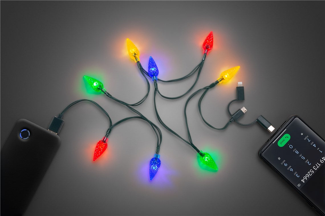 Cablu de incarcare USB pentru smartphone cu lumini LED RGB - Lightning Micro-USB USB type C 90cm Goobay 60339